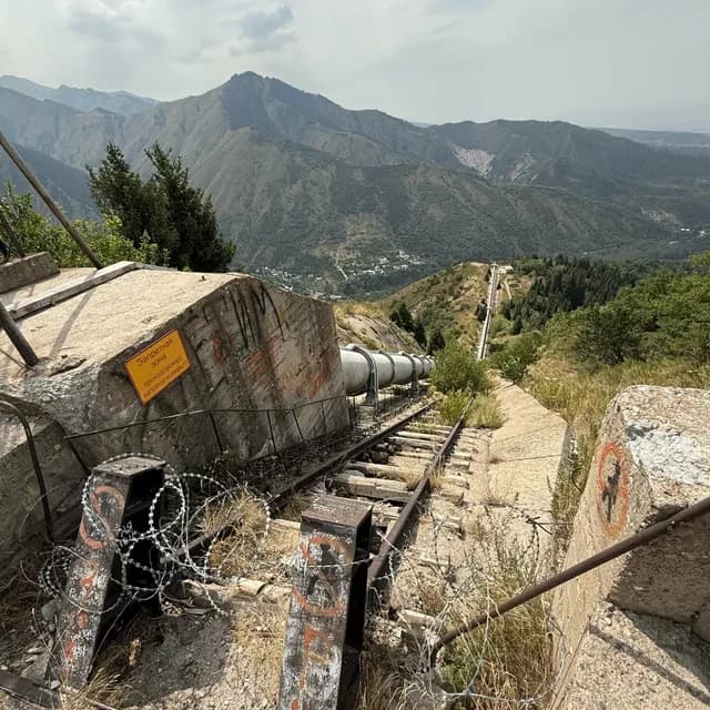 Вид на Алматы сквозь деревья с тропы Японской дороги