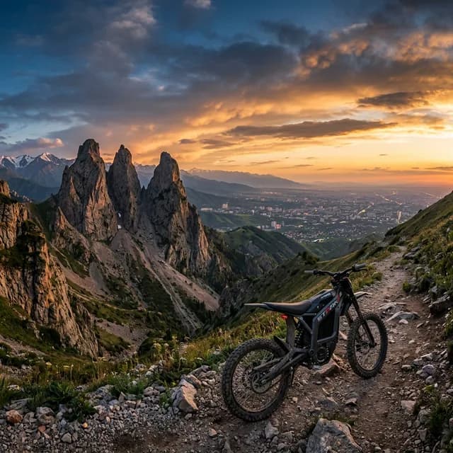 Узкая тропа по гребню, позади скалистый хребет пика Кумбель